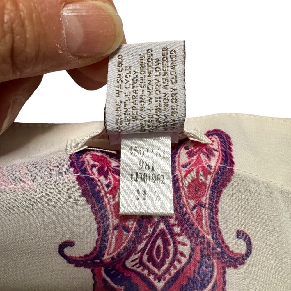 Chico's Women's Semi Sheer Paisley 3/4 Sleeve Purple White Tunic Size 2 (Medium) - Picture 8 of 10
